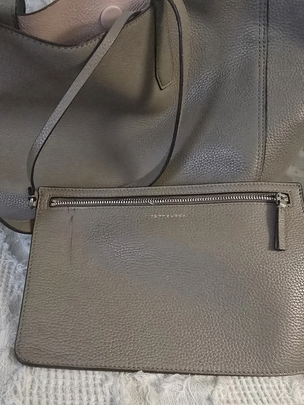 Tory Burch in Taupe with Pink Trim - Designer Style